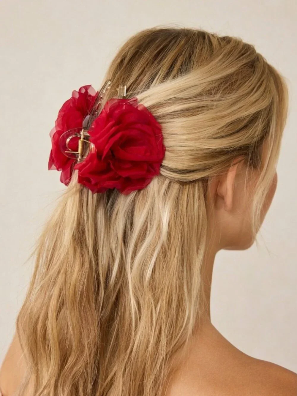 Red Rose Flower Hair Claw Clip